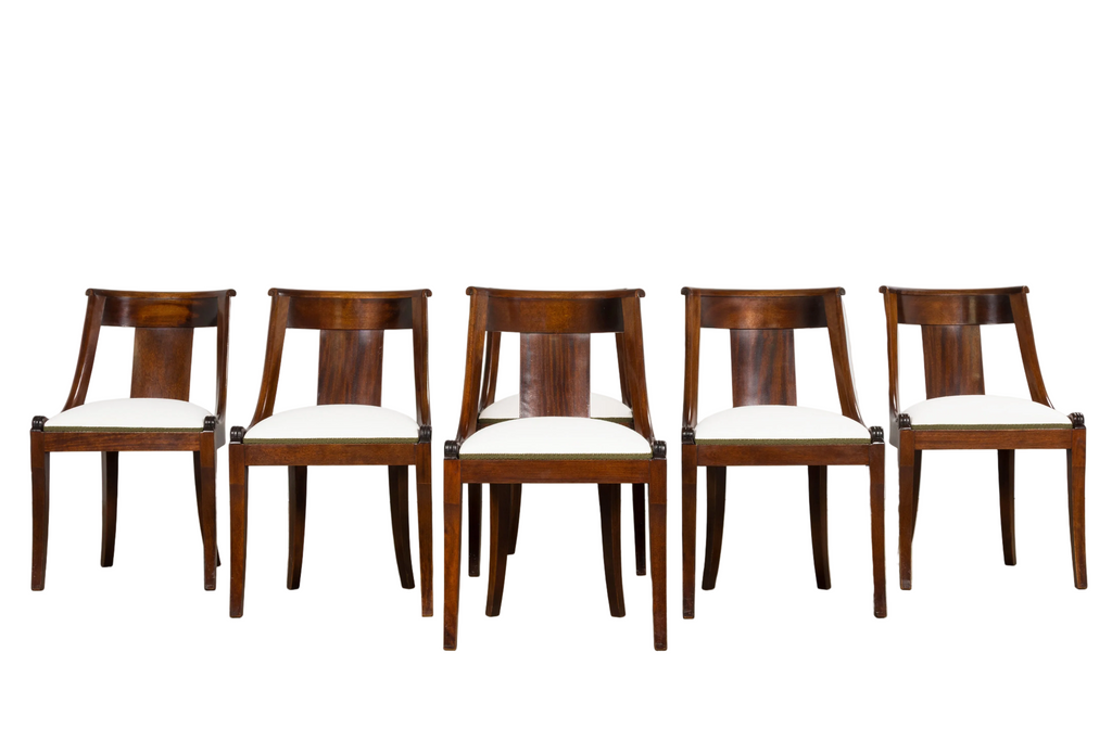 Set of Six Early 20th Century French Empire Mahogany Gondola Dining Chairs