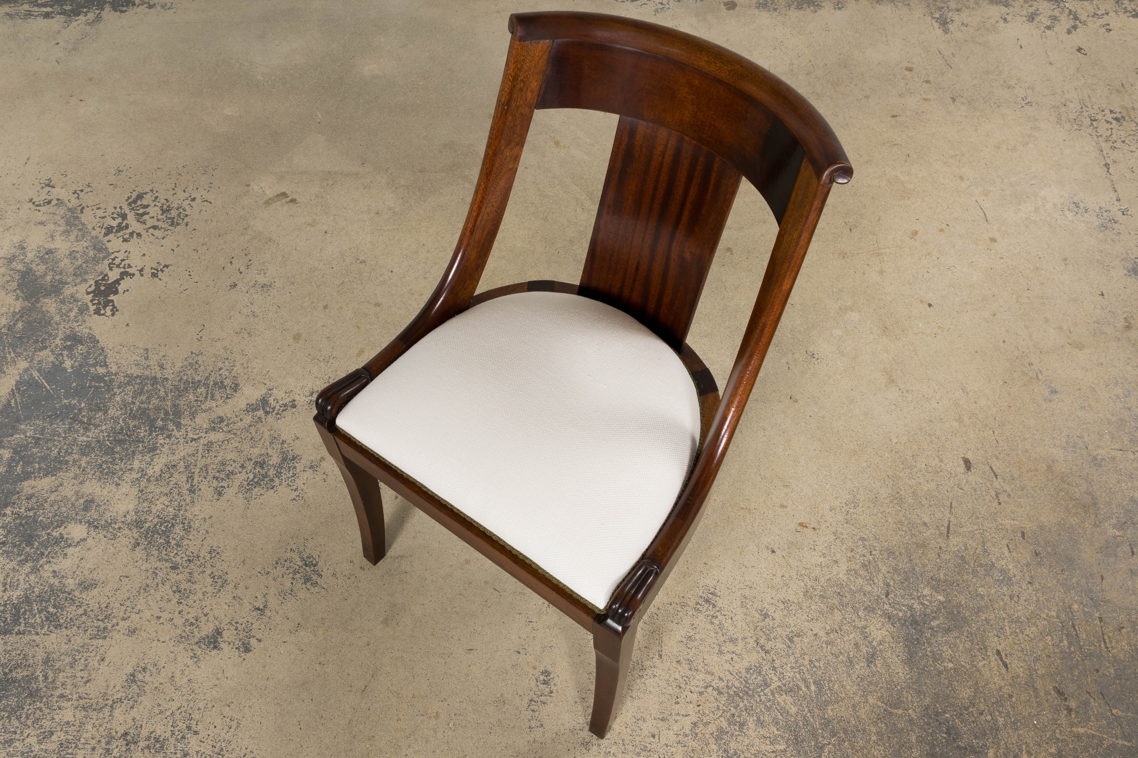 Set of Six Early 20th Century French Empire Mahogany Gondola Dining Chairs