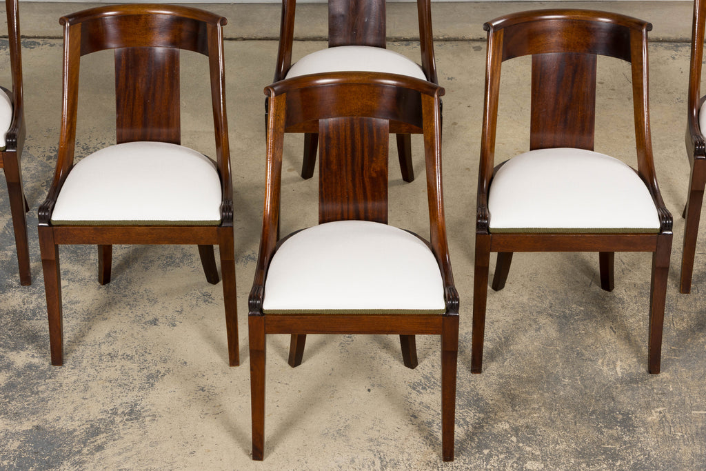Set of Six Early 20th Century French Empire Mahogany Gondola Dining Chairs