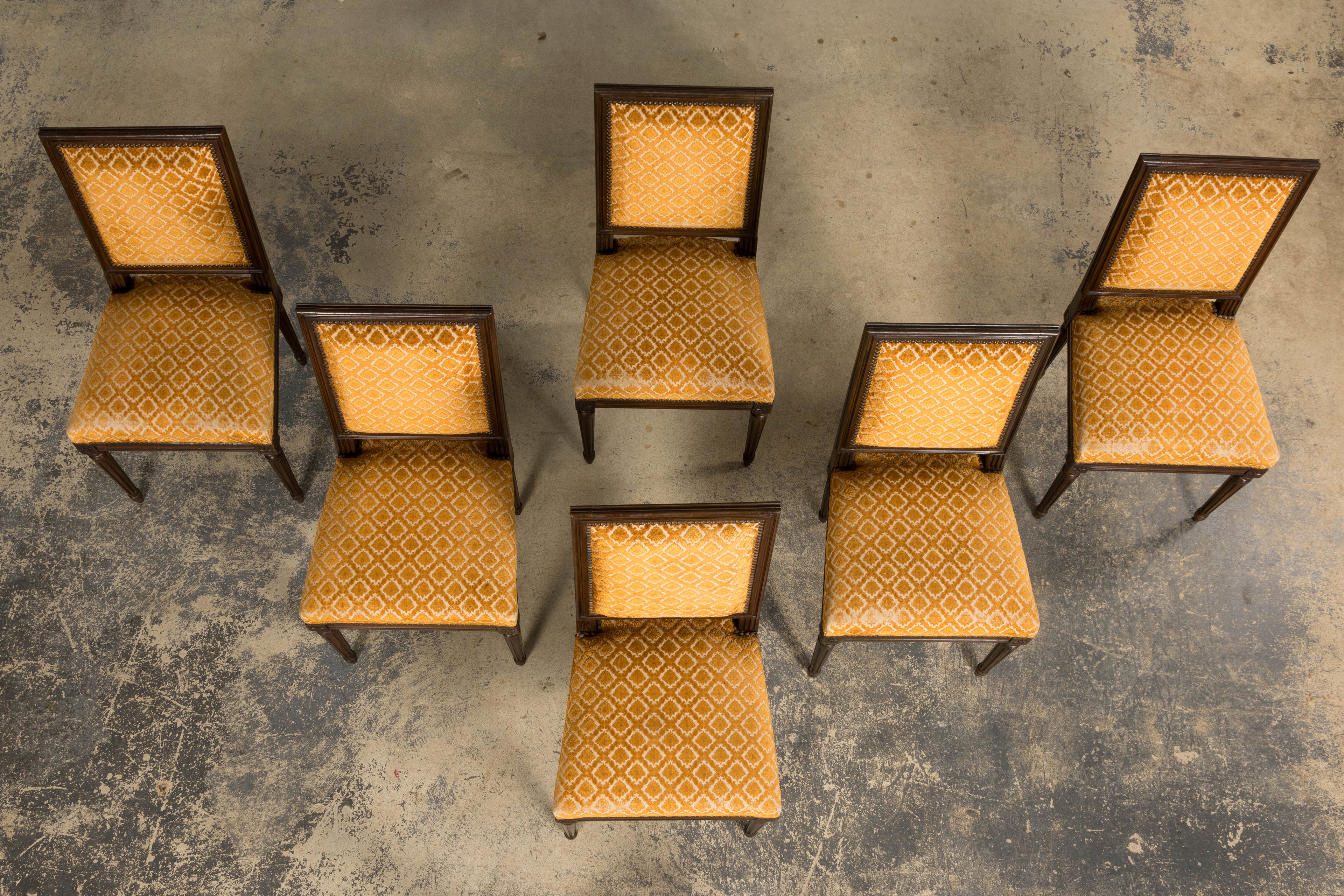 Set of Six Early 20th Century French Louis XVI Walnut Dining Chairs