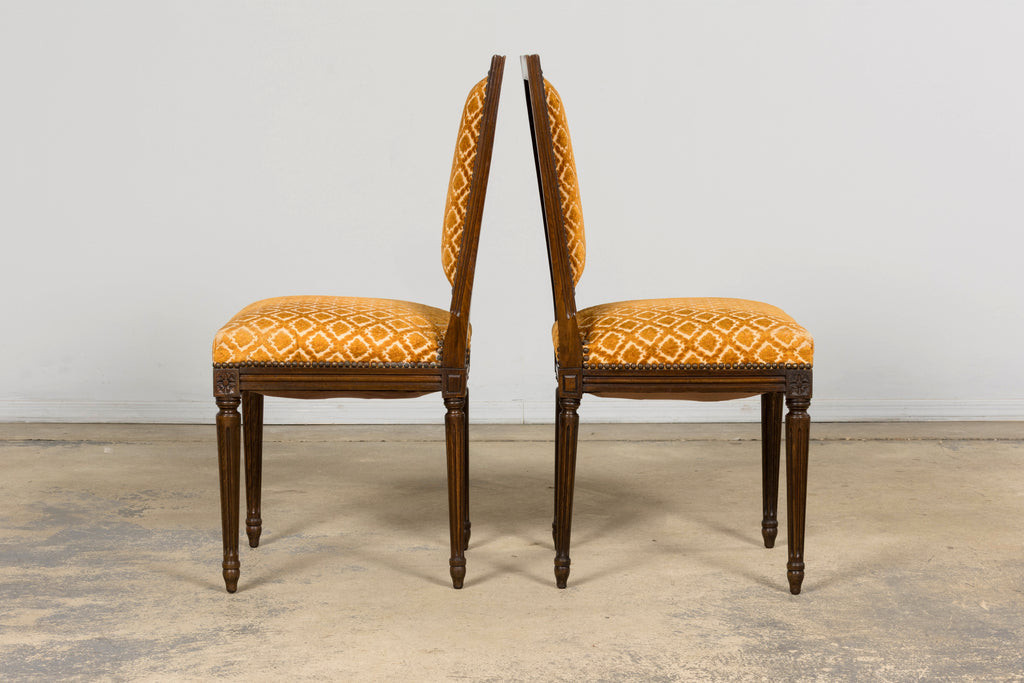 Set of Six Early 20th Century French Louis XVI Walnut Dining Chairs