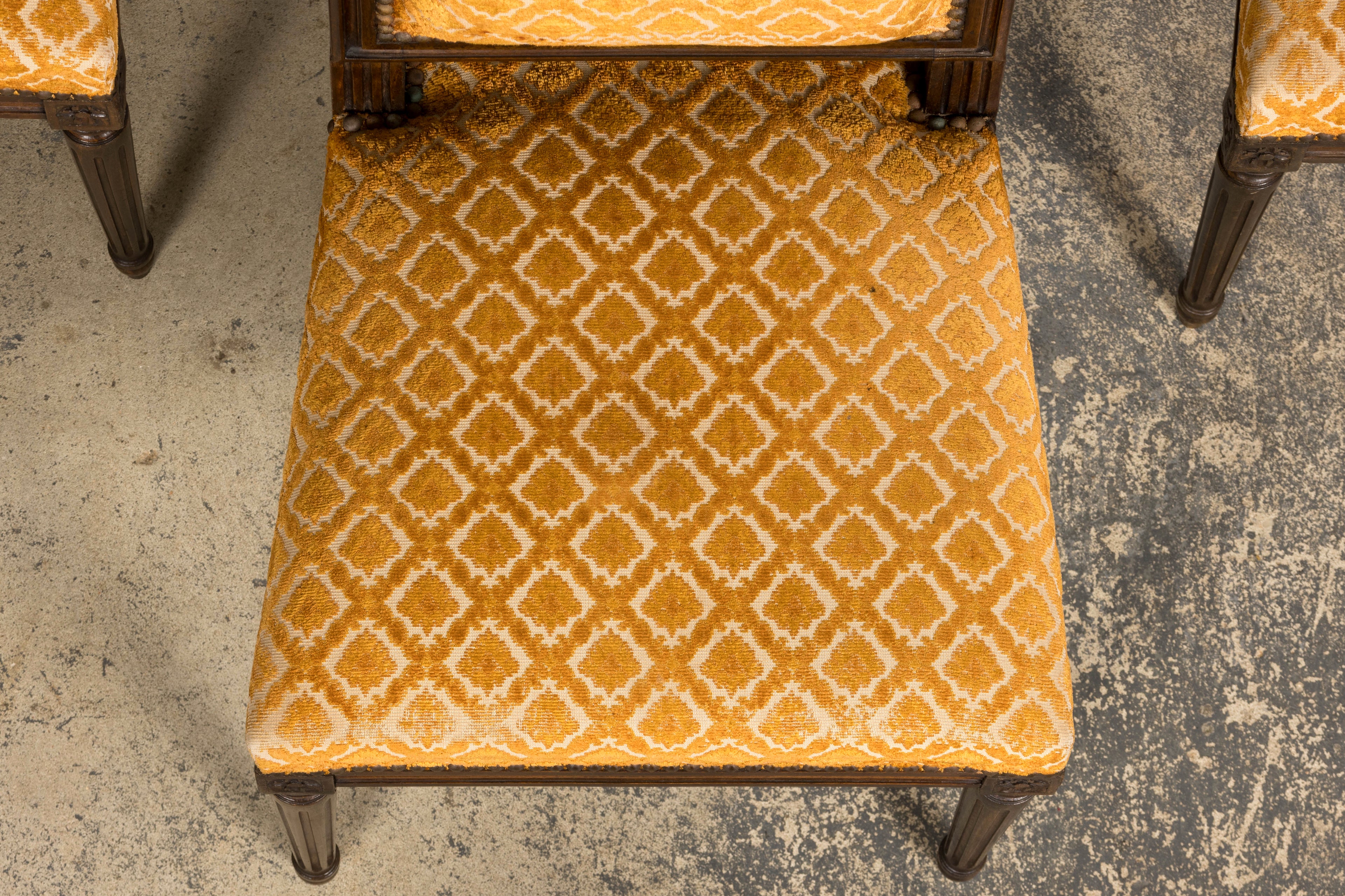 Set of Six Early 20th Century French Louis XVI Walnut Dining Chairs