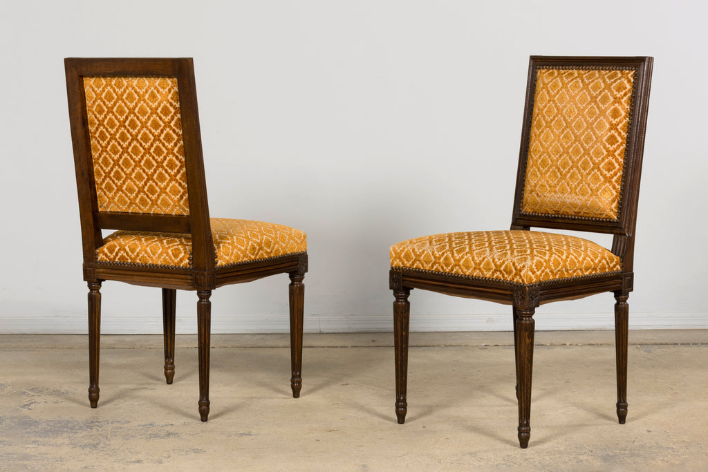 Set of Six Early 20th Century French Louis XVI Walnut Dining Chairs