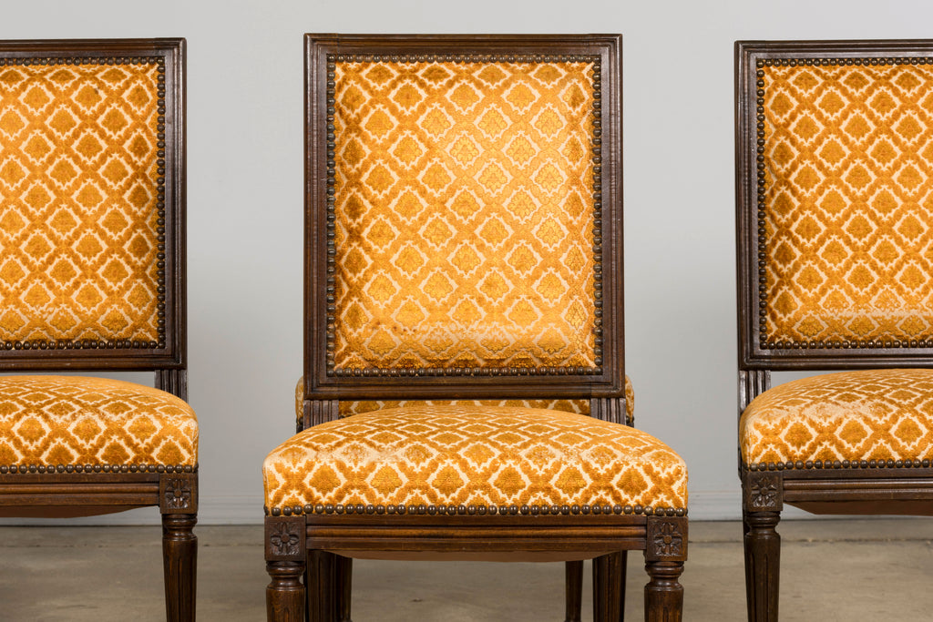 Set of Six Early 20th Century French Louis XVI Walnut Dining Chairs
