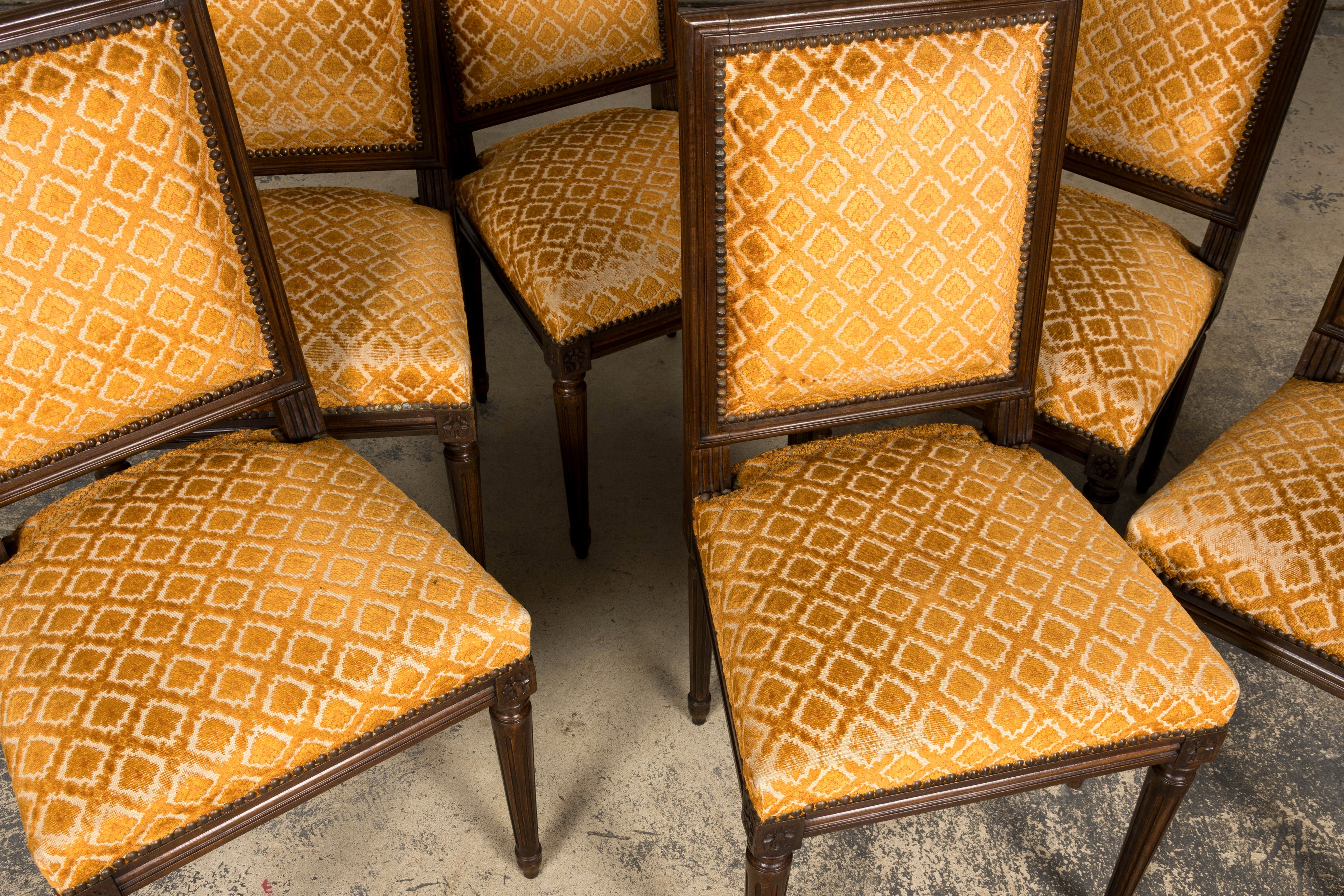 Set of Six Early 20th Century French Louis XVI Walnut Dining Chairs