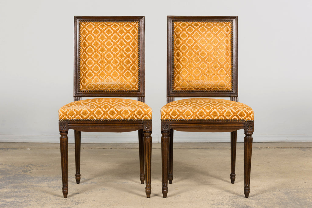 Set of Six Early 20th Century French Louis XVI Walnut Dining Chairs