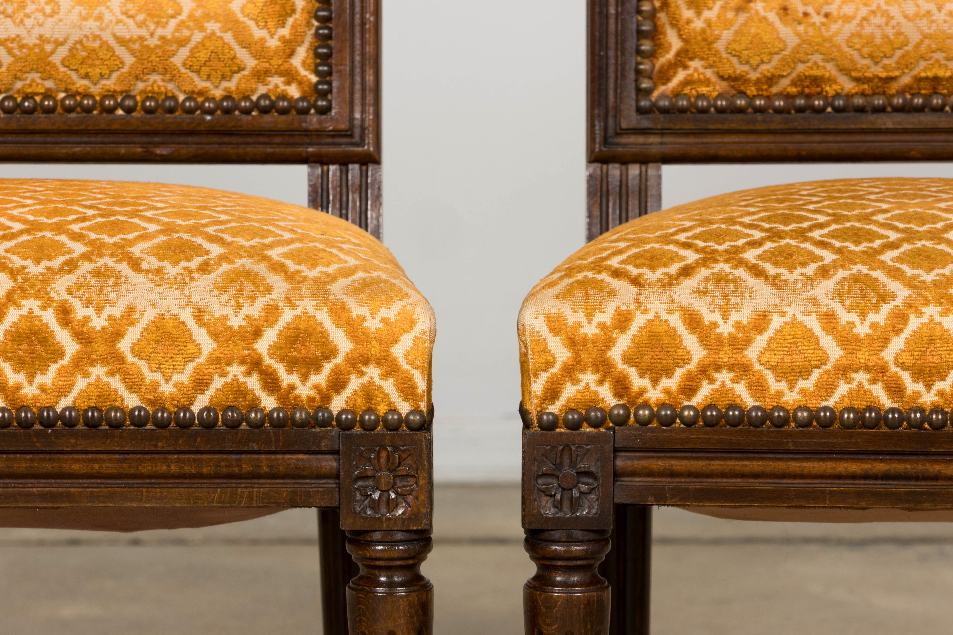 Set of Six Early 20th Century French Louis XVI Walnut Dining Chairs