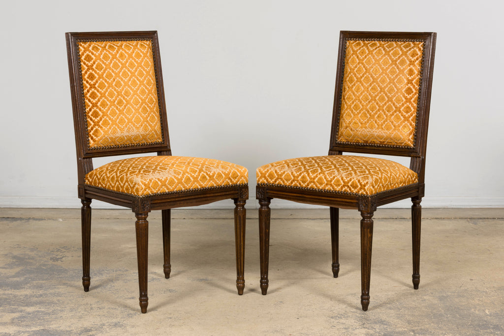 Set of Six Early 20th Century French Louis XVI Walnut Dining Chairs