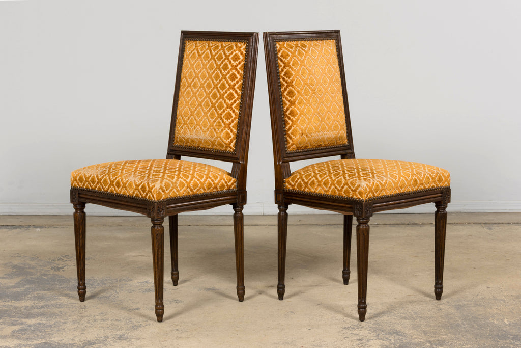 Set of Six Early 20th Century French Louis XVI Walnut Dining Chairs
