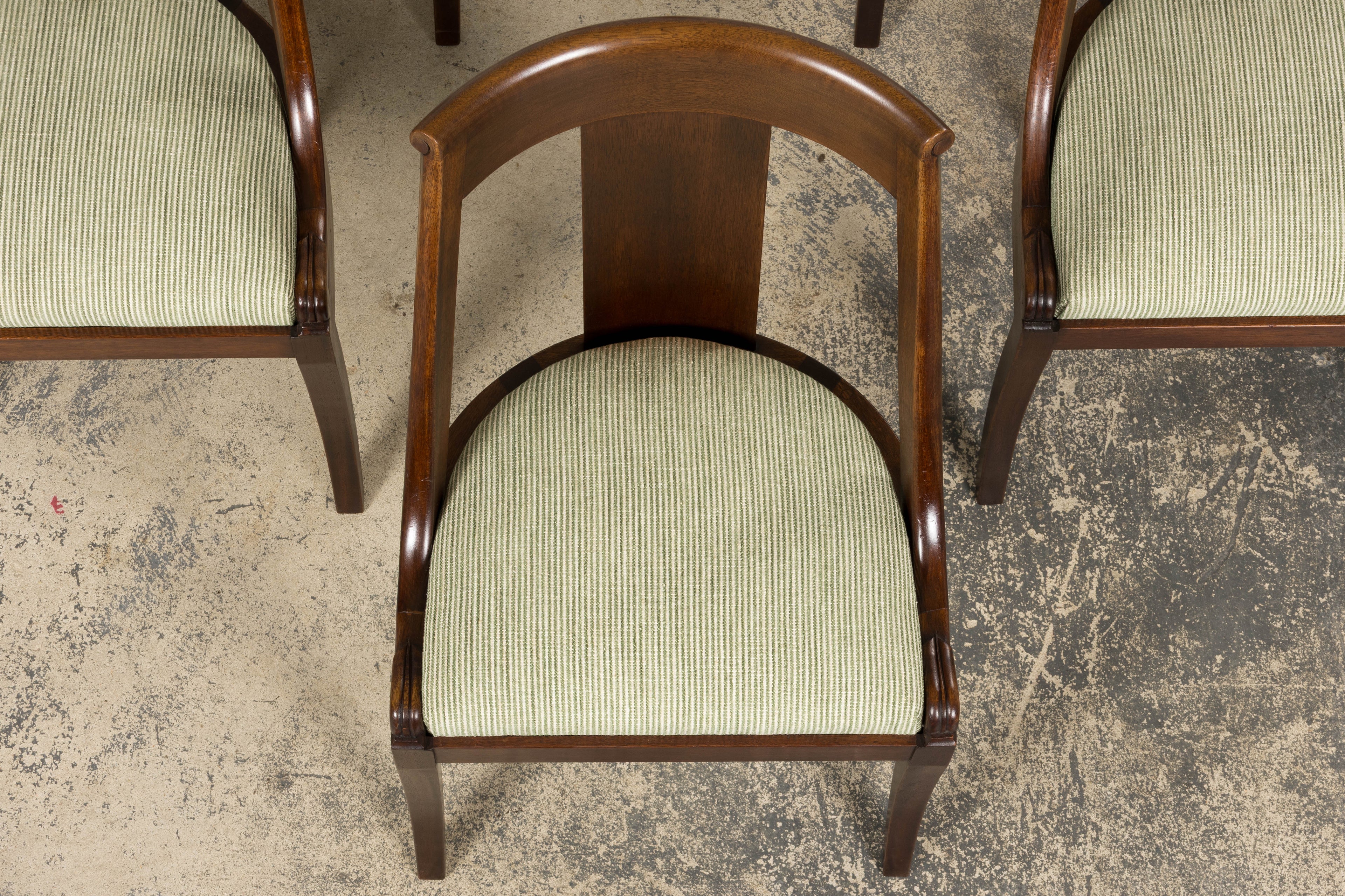 Set of Six Early 20th Century French Empire Mahogany Dining Chairs