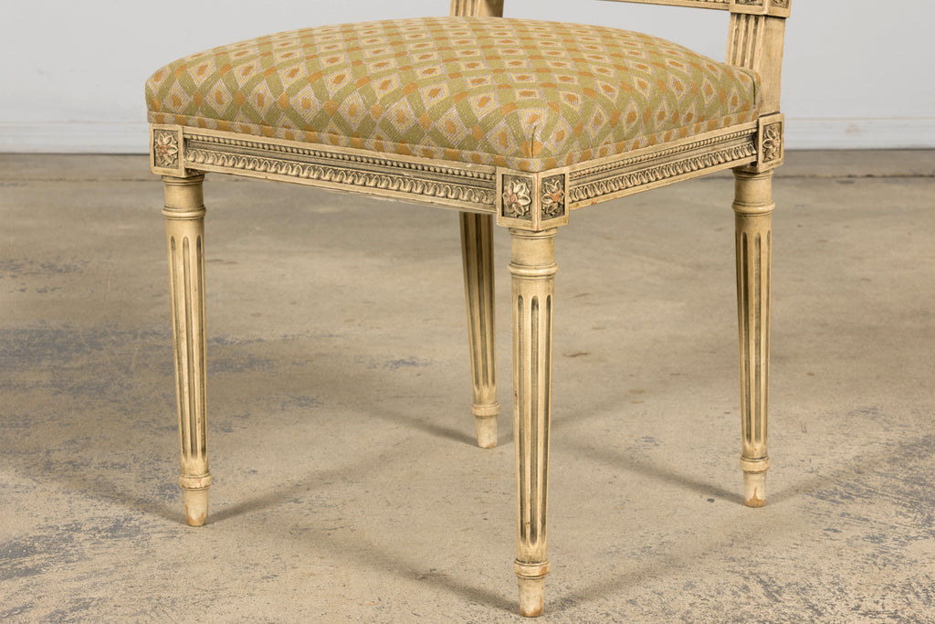 Set of Six Late 19th Century French Louis XVI Style Painted Cane Back Dining Chairs