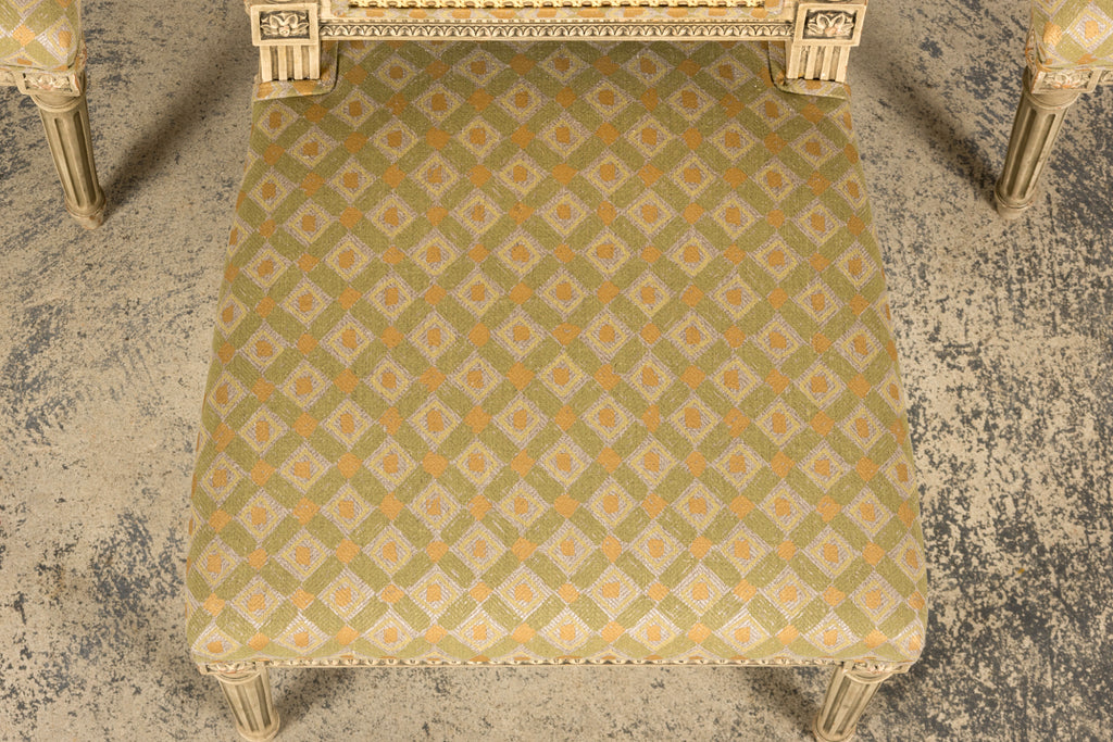 Set of Six Late 19th Century French Louis XVI Style Painted Cane Back Dining Chairs