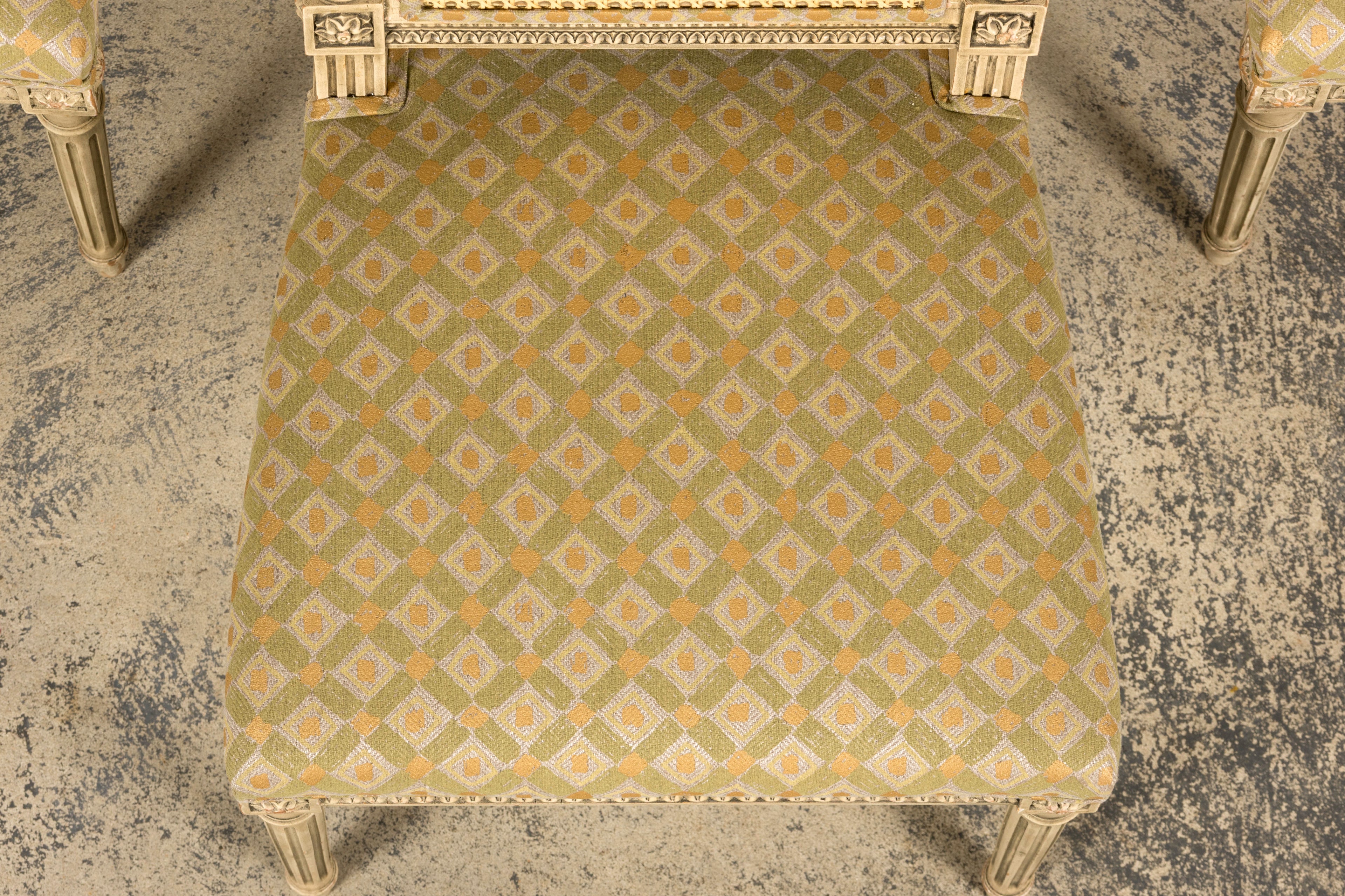 Set of Six Late 19th Century French Louis XVI Style Painted Cane Back Dining Chairs