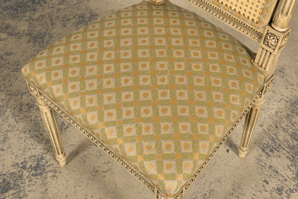 Set of Six Late 19th Century French Louis XVI Style Painted Cane Back Dining Chairs