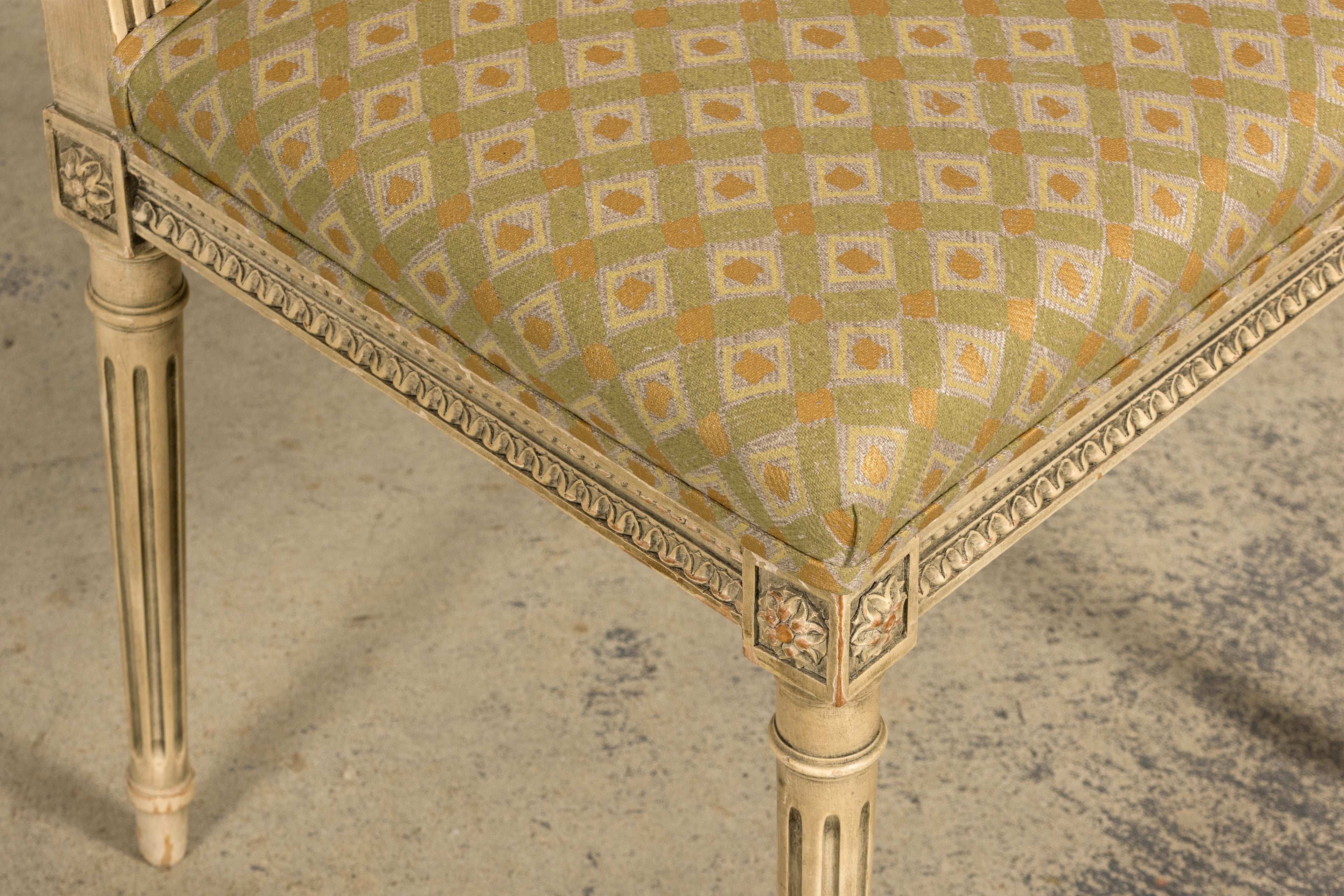 Set of Six Late 19th Century French Louis XVI Style Painted Cane Back Dining Chairs