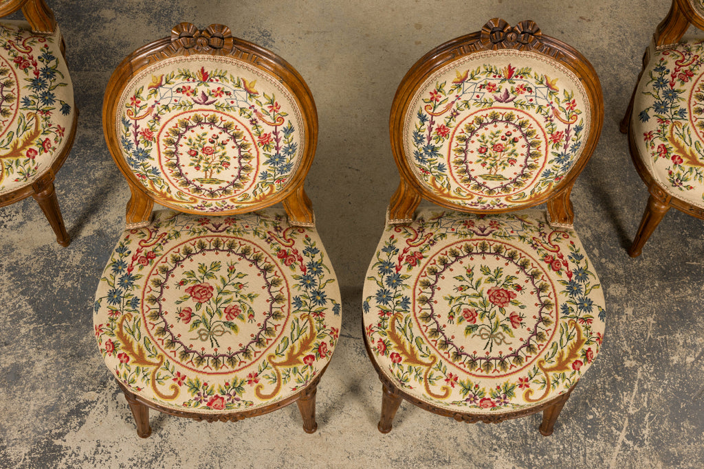 Set of Six Late 19th Century French Louis XVI Style Walnut Chairs with Pair of Fauteuils