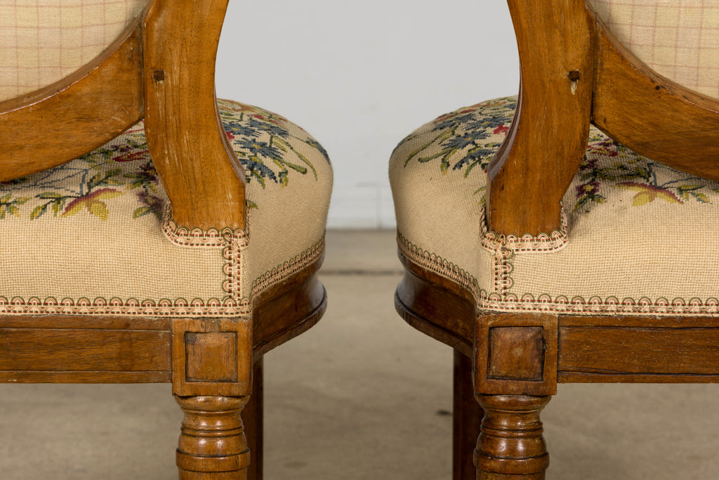 Set of Six Late 19th Century French Louis XVI Style Walnut Chairs with Pair of Fauteuils