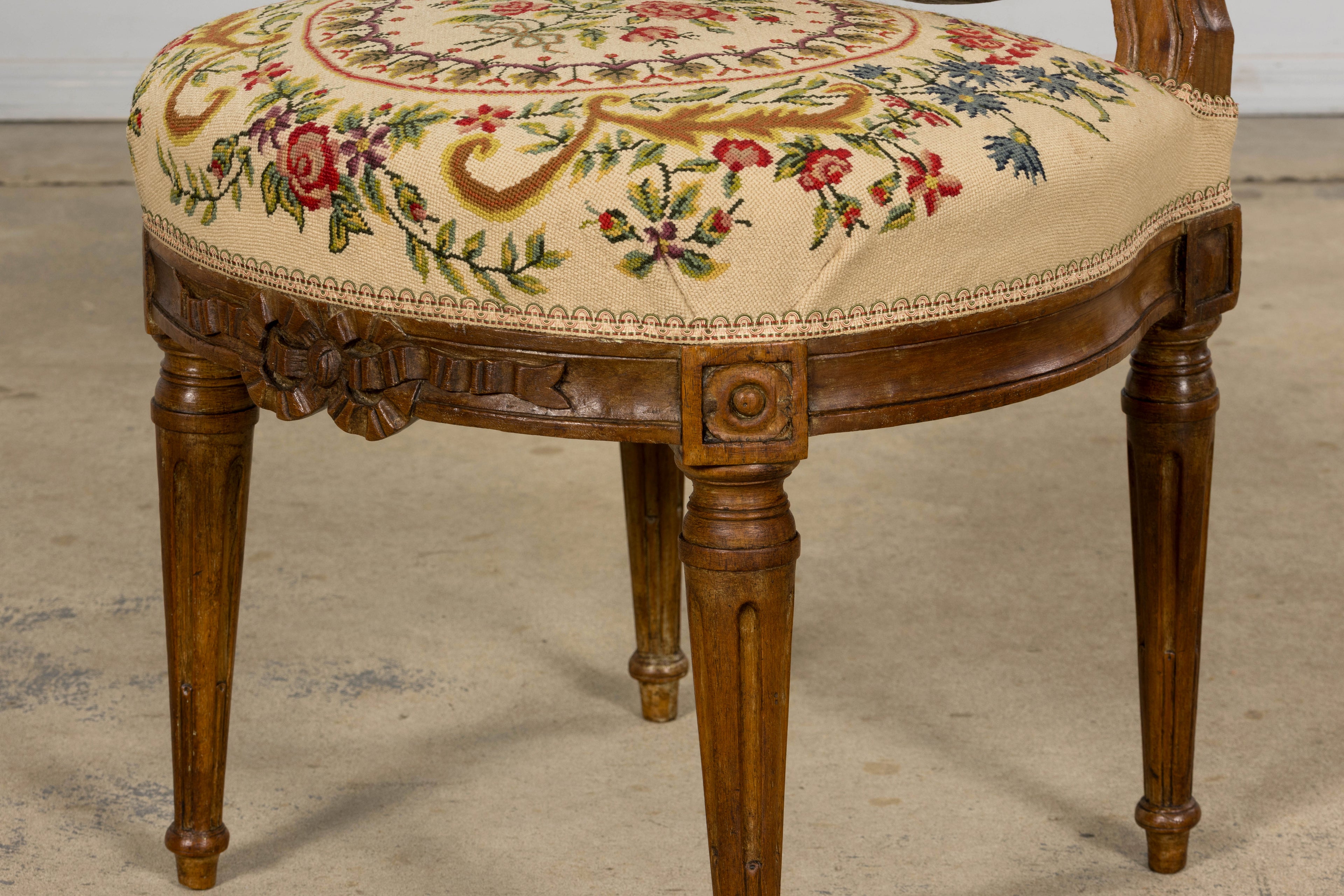 Set of Six Late 19th Century French Louis XVI Style Walnut Chairs with Pair of Fauteuils