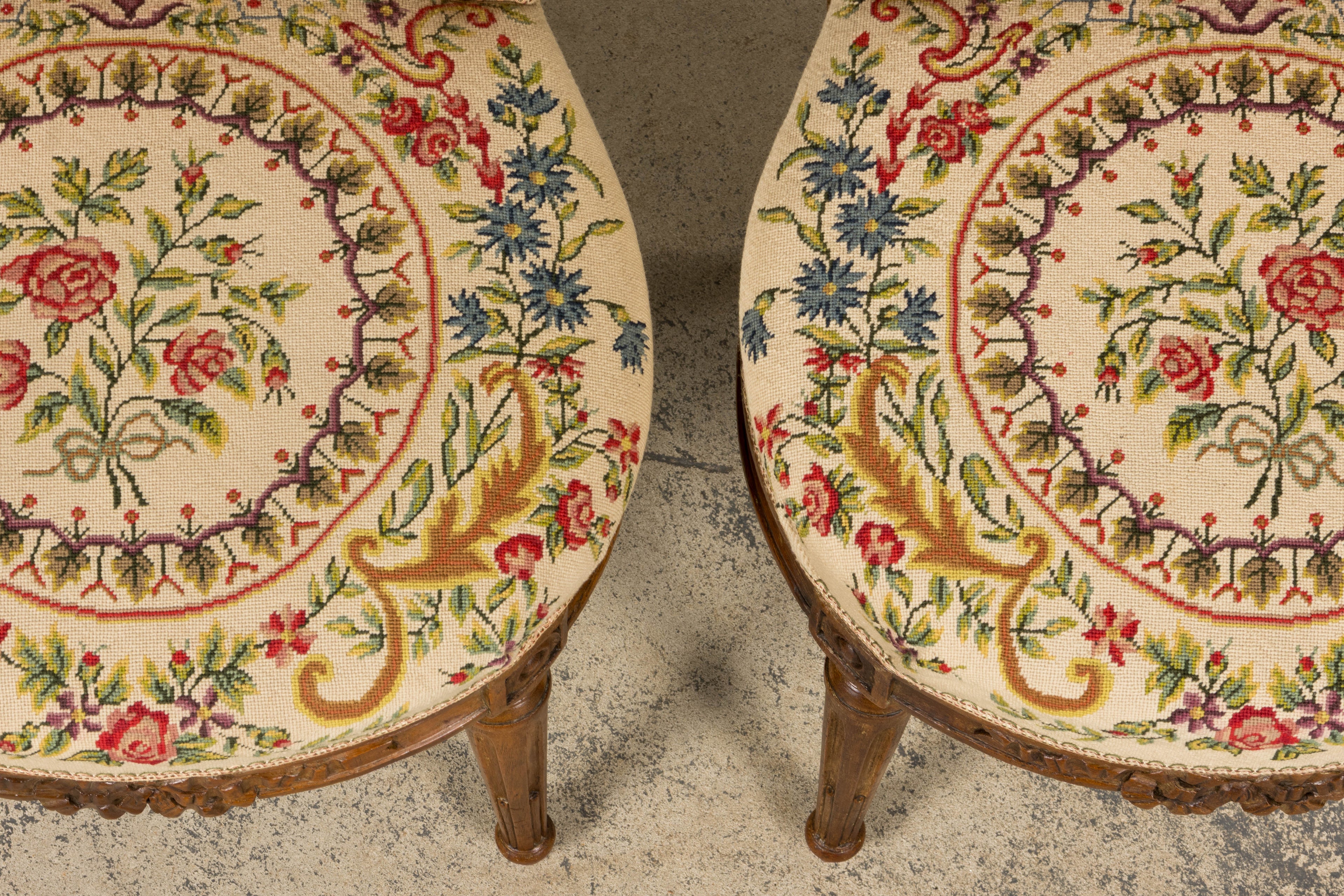 Set of Six Late 19th Century French Louis XVI Style Walnut Chairs with Pair of Fauteuils