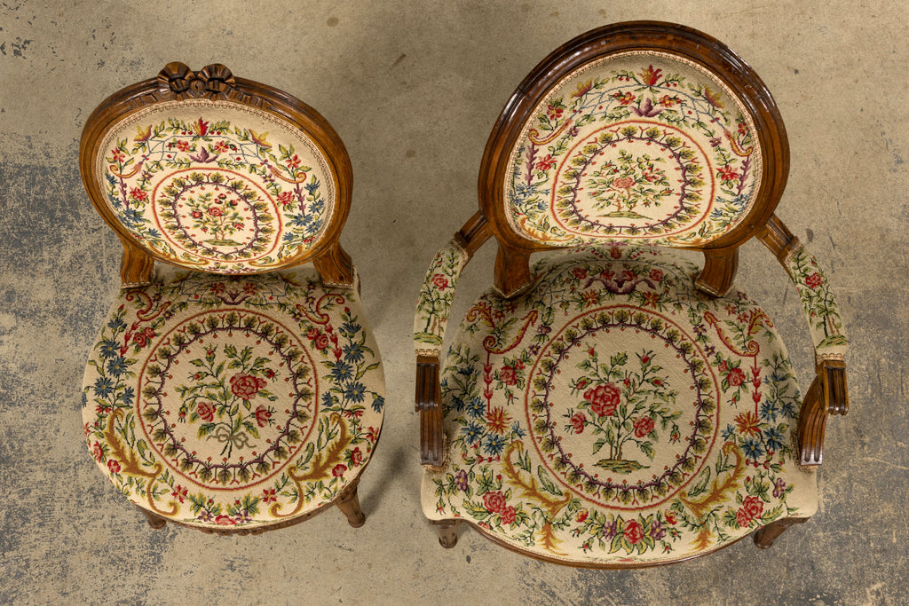 Set of Six Late 19th Century French Louis XVI Style Walnut Chairs with Pair of Fauteuils