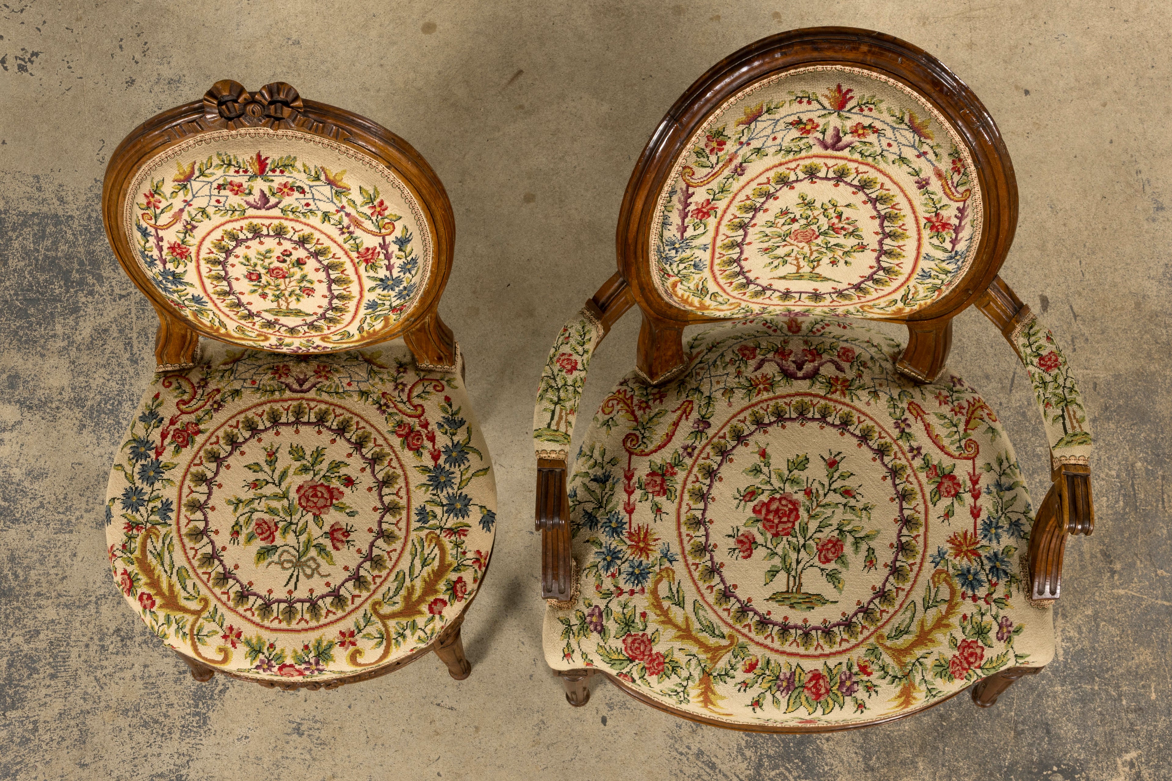 Set of Six Late 19th Century French Louis XVI Style Walnut Chairs with Pair of Fauteuils