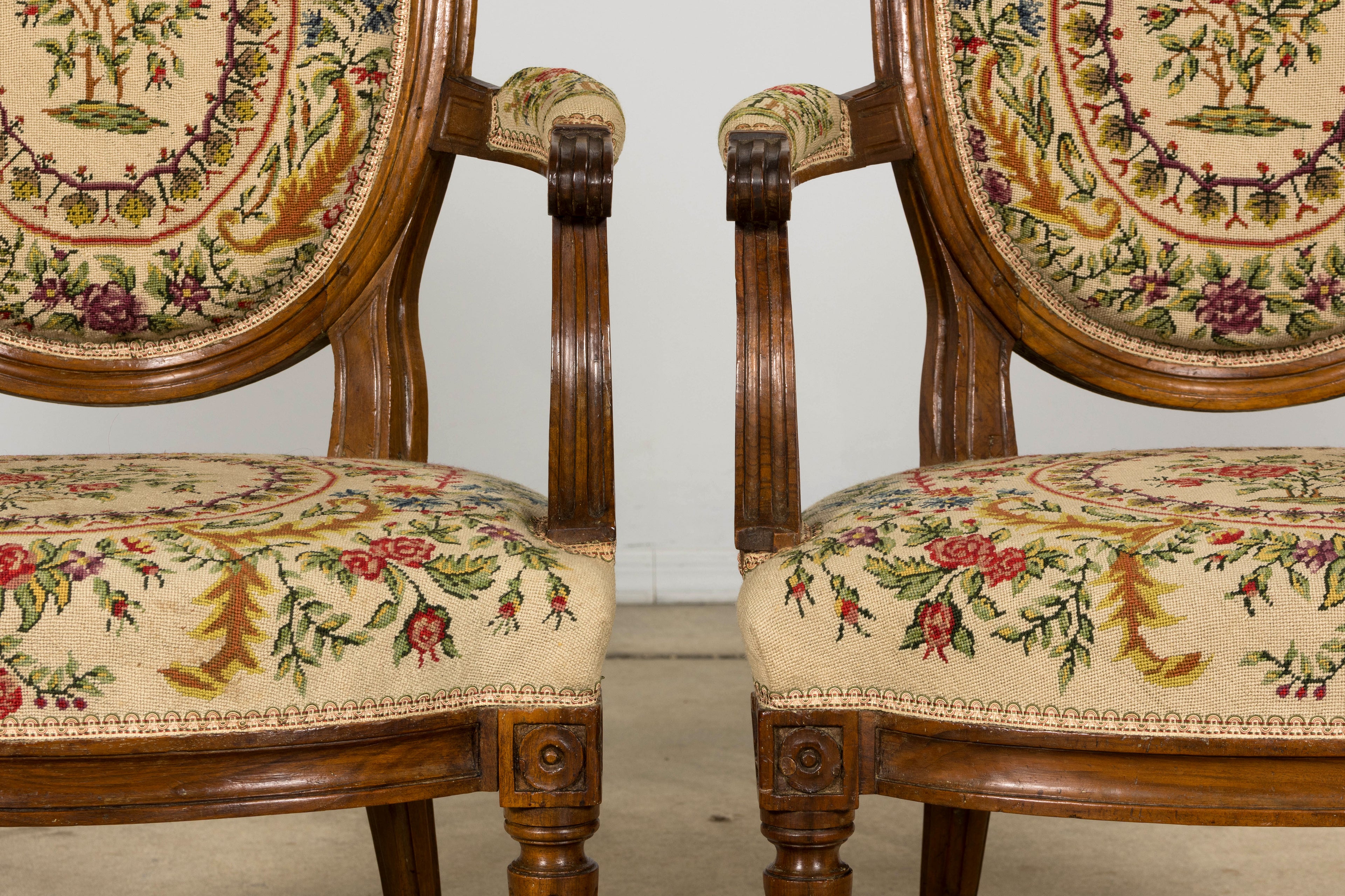 Set of Six Late 19th Century French Louis XVI Style Walnut Chairs with Pair of Fauteuils