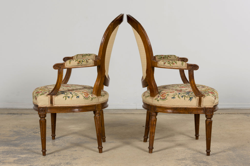 Set of Six Late 19th Century French Louis XVI Style Walnut Chairs with Pair of Fauteuils