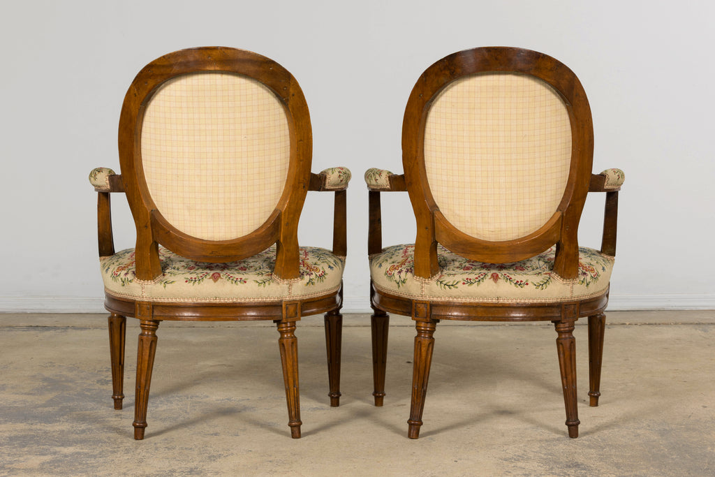 Set of Six Late 19th Century French Louis XVI Style Walnut Chairs with Pair of Fauteuils