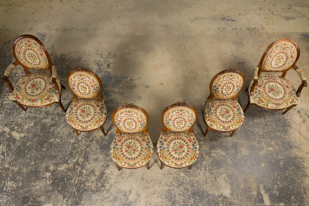 Set of Six Late 19th Century French Louis XVI Style Walnut Chairs with Pair of Fauteuils