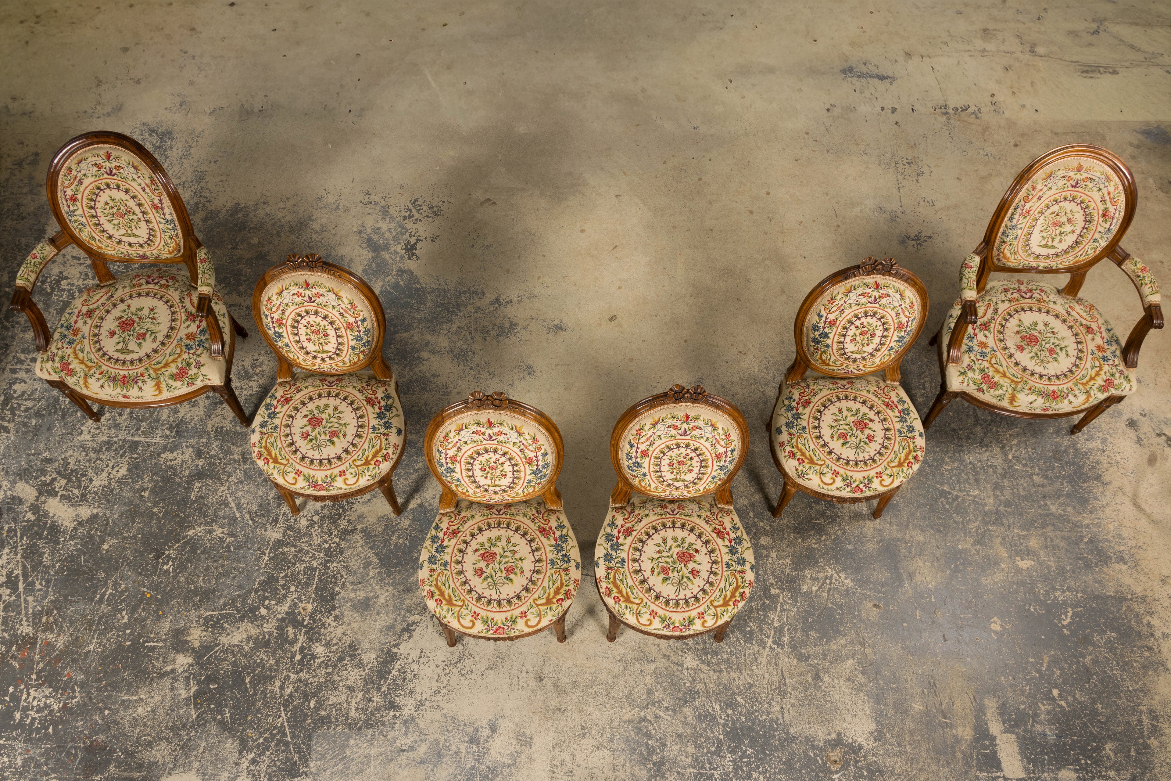 Set of Six Late 19th Century French Louis XVI Style Walnut Chairs with Pair of Fauteuils
