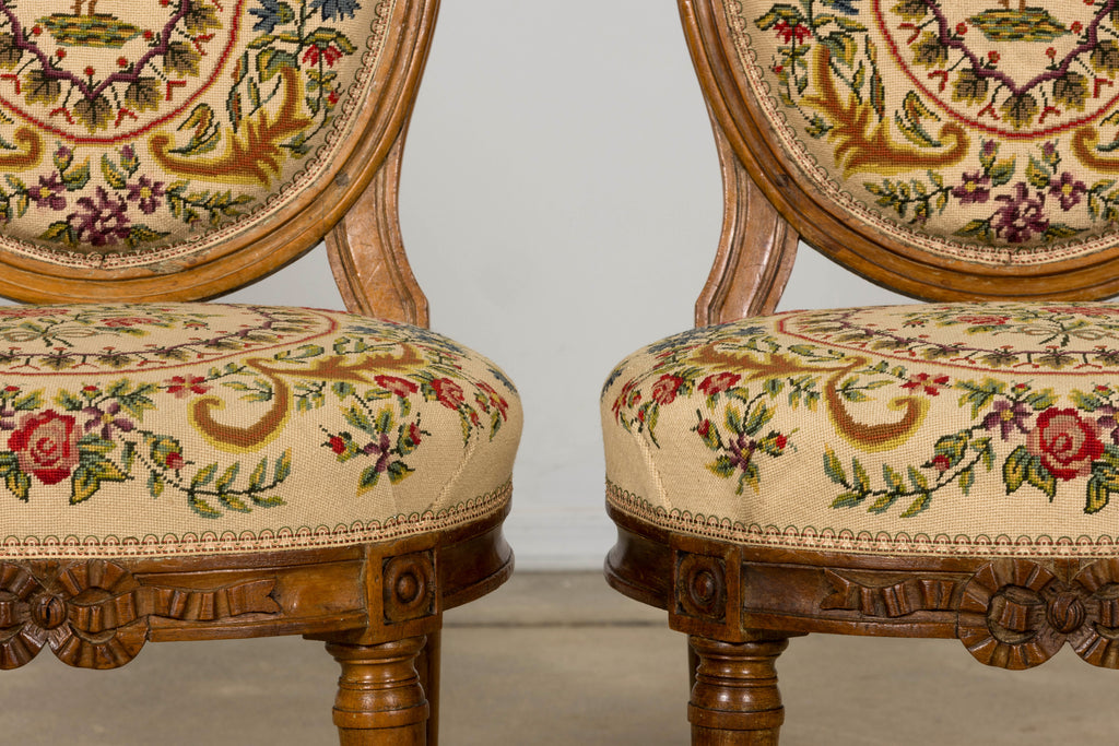 Set of Six Late 19th Century French Louis XVI Style Walnut Chairs with Pair of Fauteuils