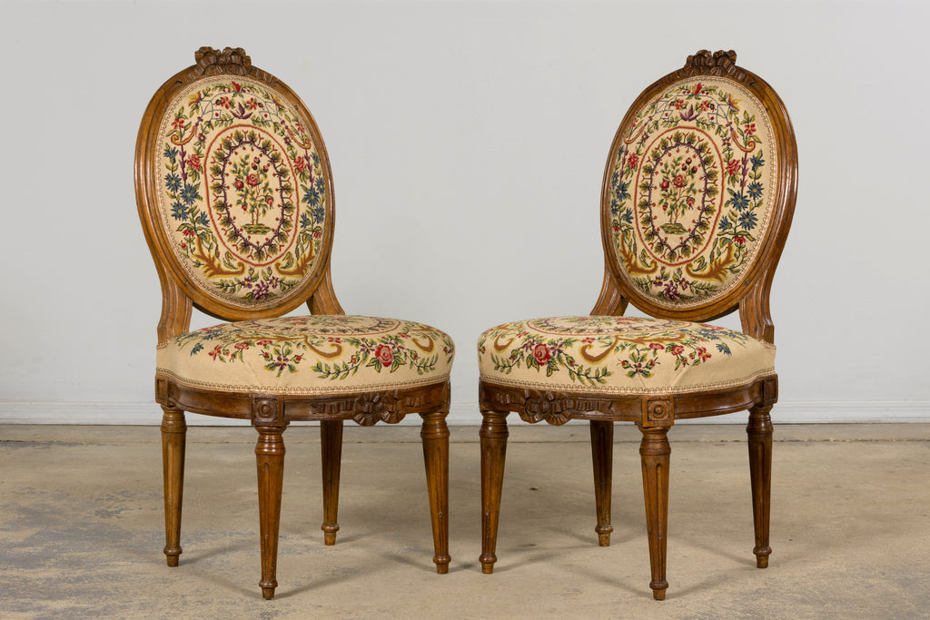 Set of Six Late 19th Century French Louis XVI Style Walnut Chairs with Pair of Fauteuils