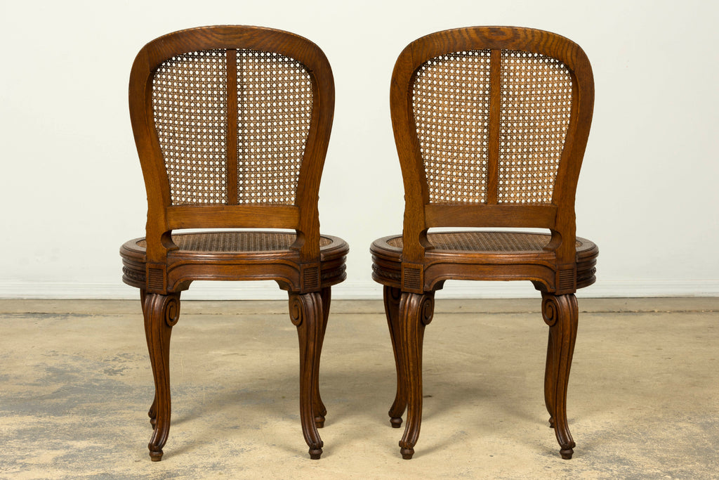 Set of Six Mid-19th Century French Napoleon III Carved Oak and Cane Dining Chairs