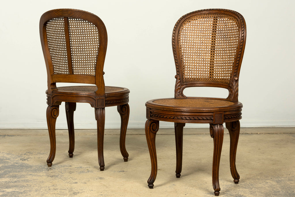 Set of Six Mid-19th Century French Napoleon III Carved Oak and Cane Dining Chairs