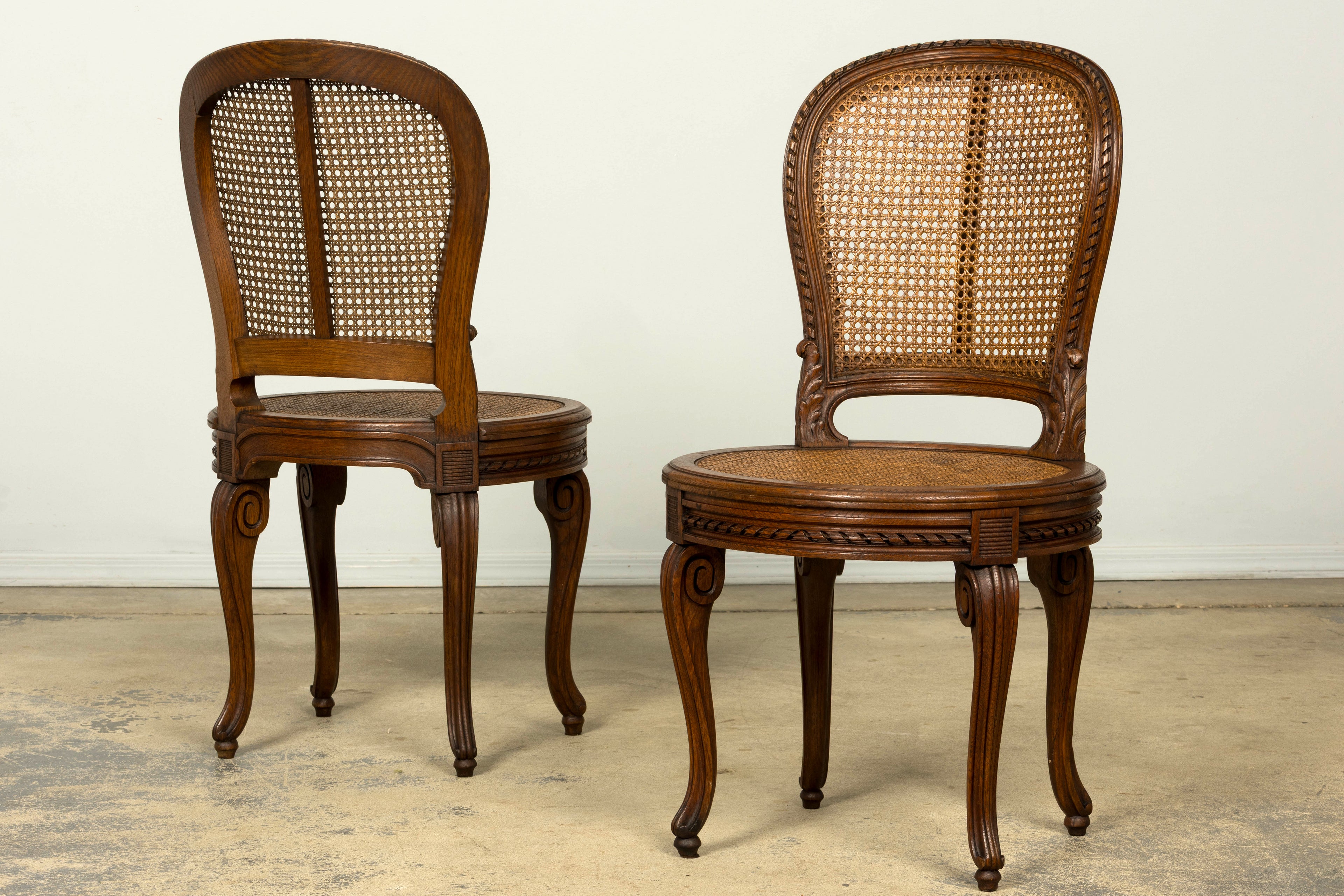 Set of Six Mid-19th Century French Napoleon III Carved Oak and Cane Dining Chairs