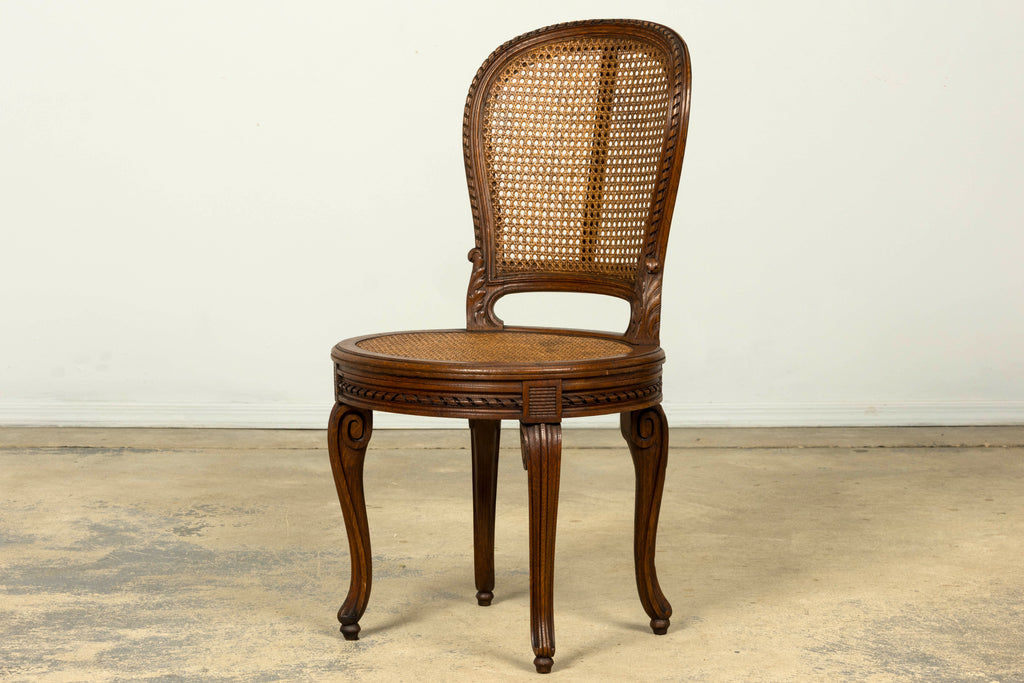 Set of Six Mid-19th Century French Napoleon III Carved Oak and Cane Dining Chairs