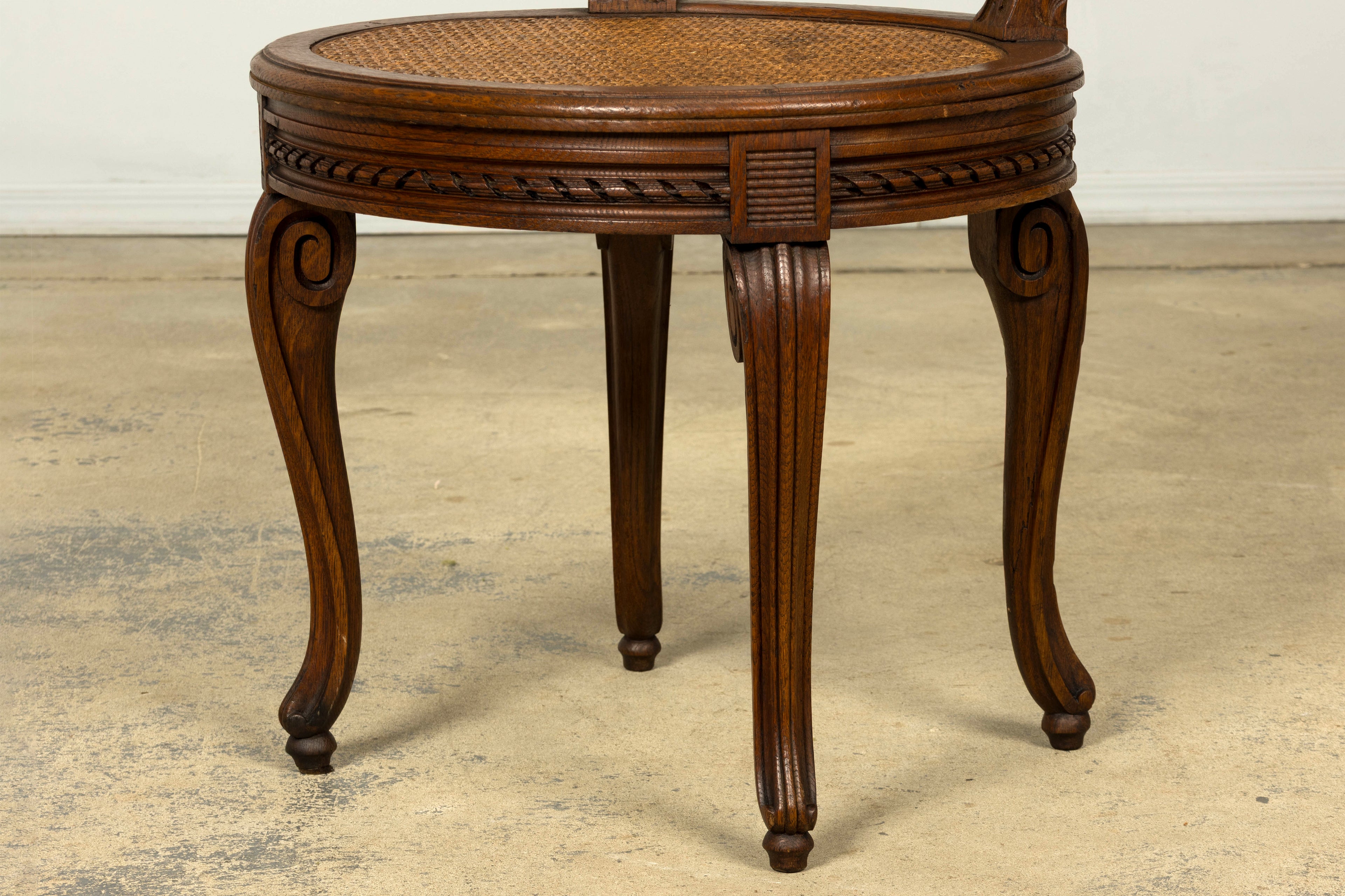 Set of Six Mid-19th Century French Napoleon III Carved Oak and Cane Dining Chairs