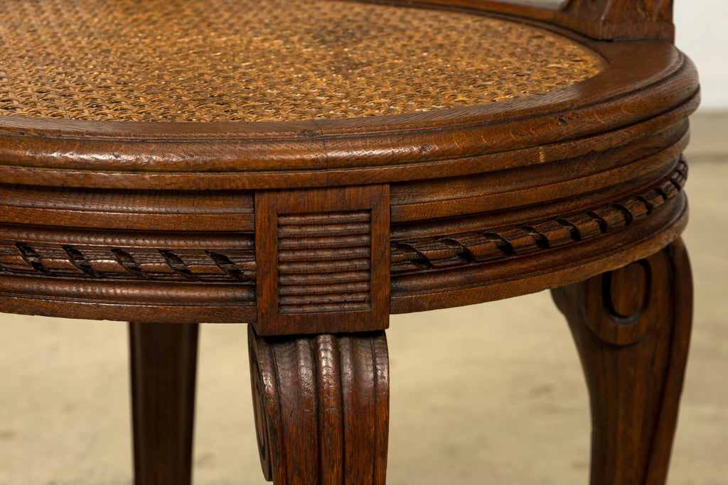 Set of Six Mid-19th Century French Napoleon III Carved Oak and Cane Dining Chairs