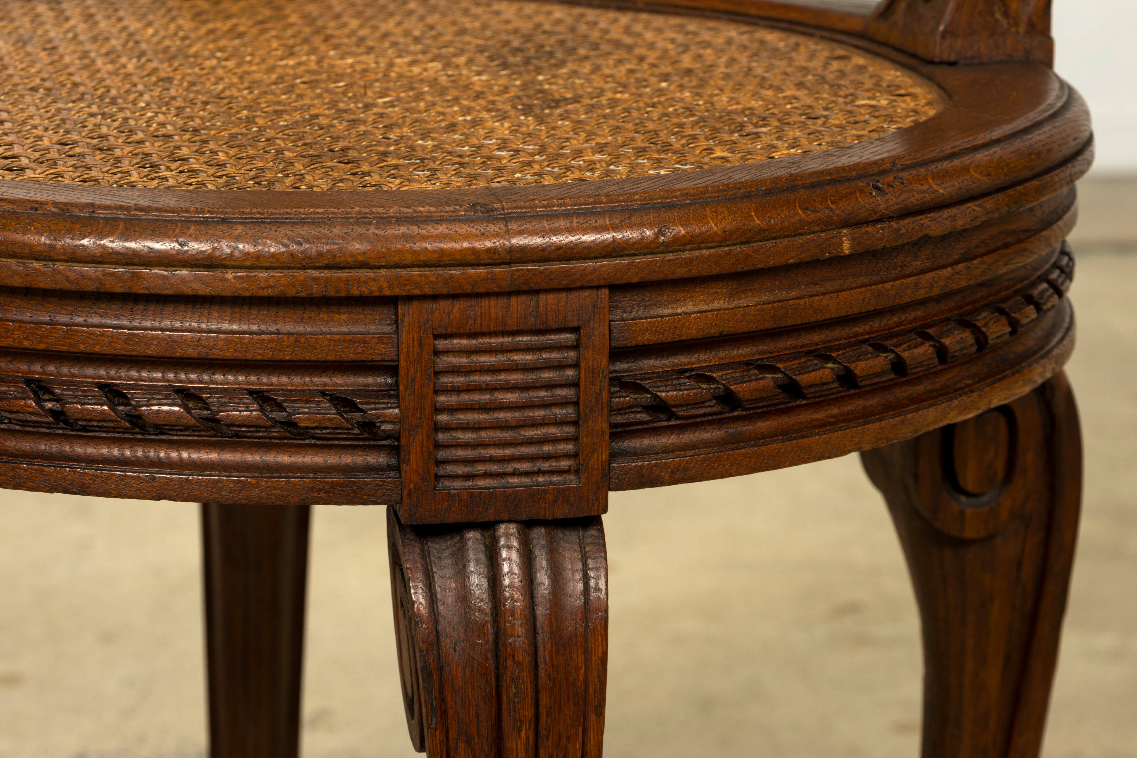 Set of Six Mid-19th Century French Napoleon III Carved Oak and Cane Dining Chairs