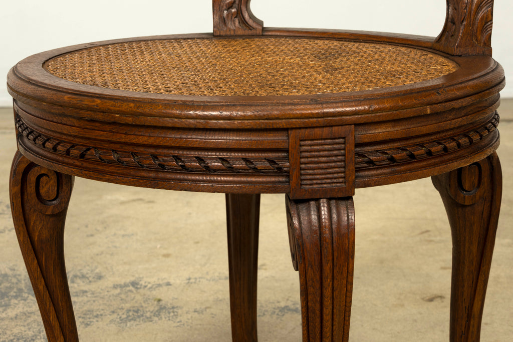 Set of Six Mid-19th Century French Napoleon III Carved Oak and Cane Dining Chairs