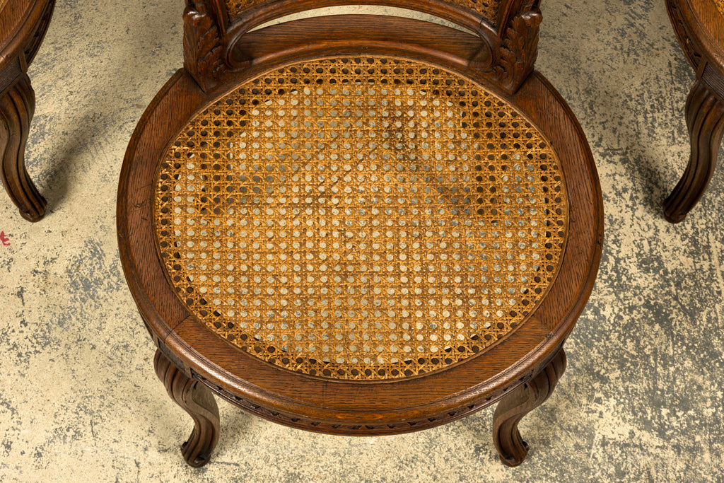 Set of Six Mid-19th Century French Napoleon III Carved Oak and Cane Dining Chairs