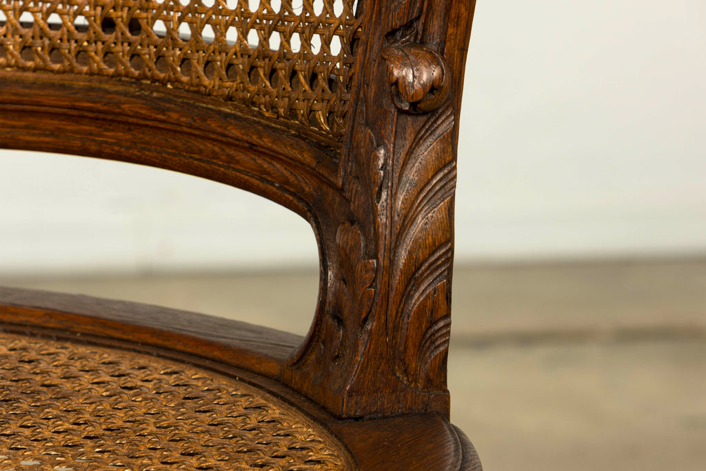 Set of Six Mid-19th Century French Napoleon III Carved Oak and Cane Dining Chairs