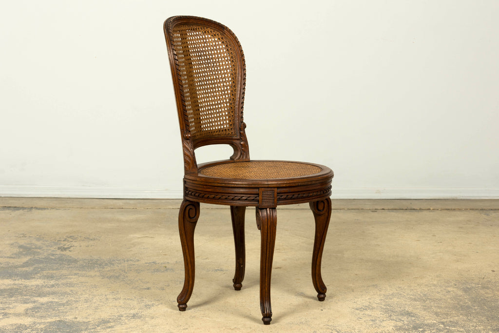 Set of Six Mid-19th Century French Napoleon III Carved Oak and Cane Dining Chairs