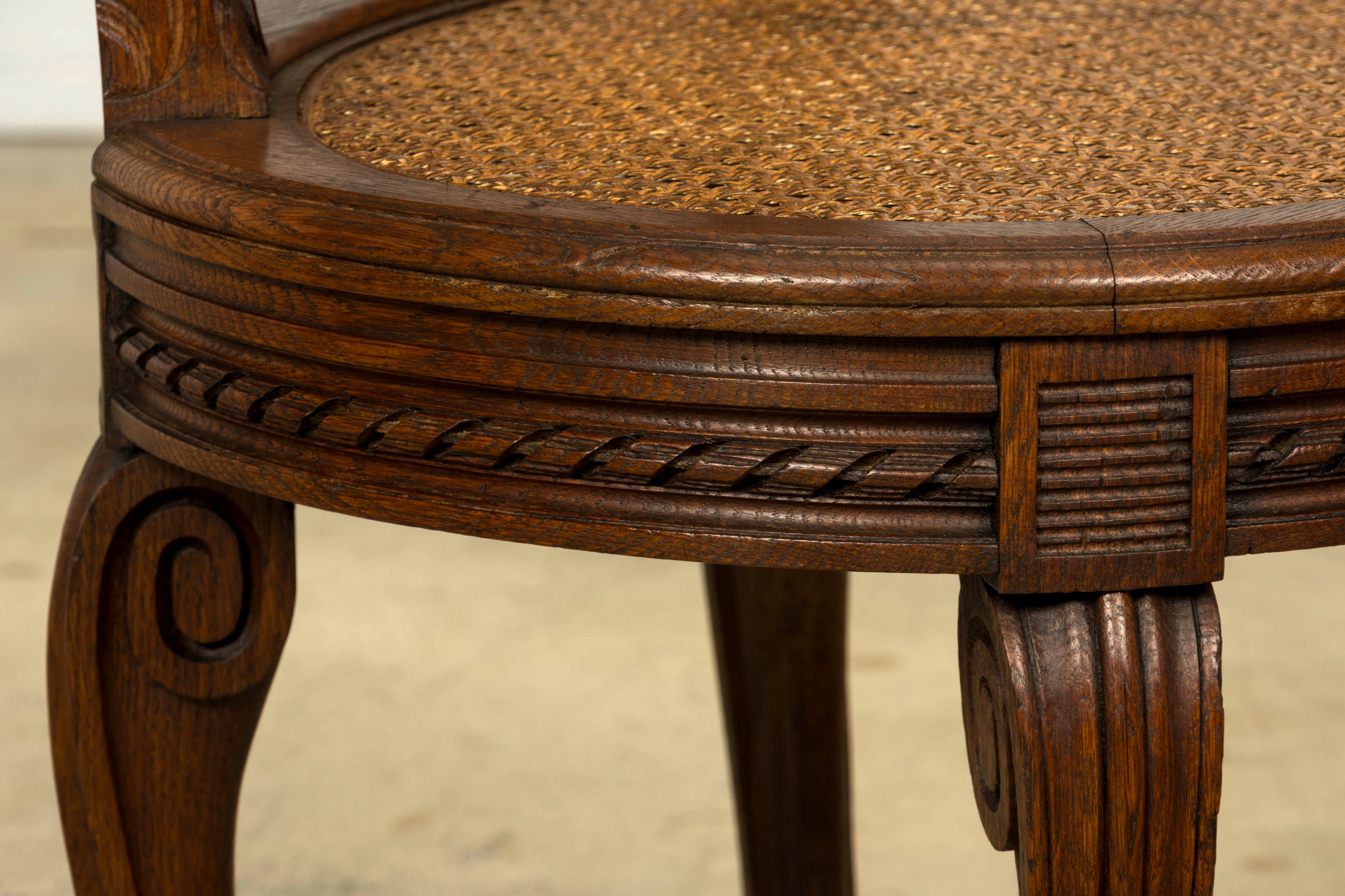Set of Six Mid-19th Century French Napoleon III Carved Oak and Cane Dining Chairs