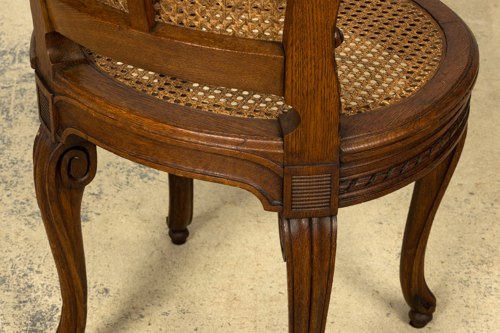 Set of Six Mid-19th Century French Napoleon III Carved Oak and Cane Dining Chairs