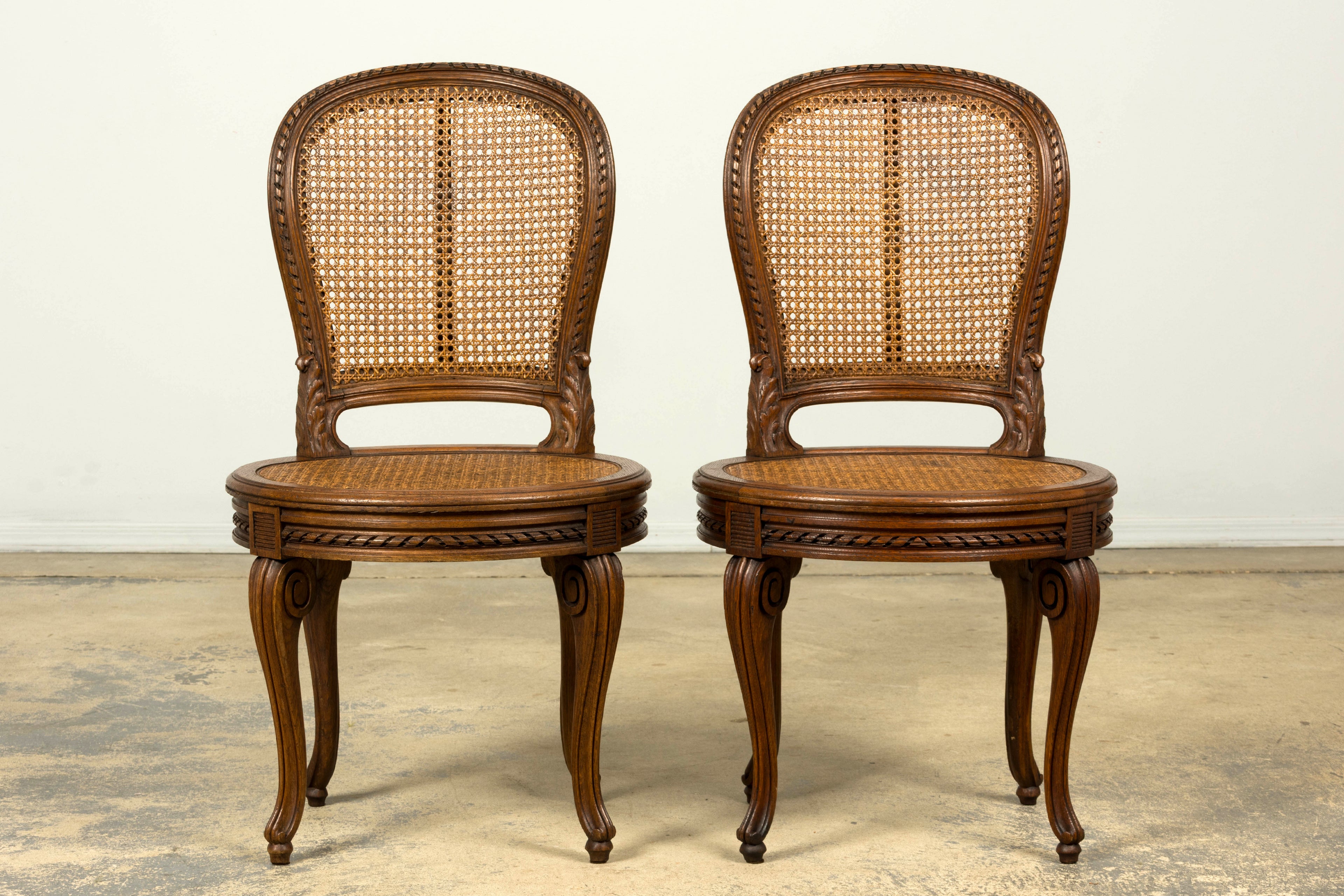 Set of Six Mid-19th Century French Napoleon III Carved Oak and Cane Dining Chairs