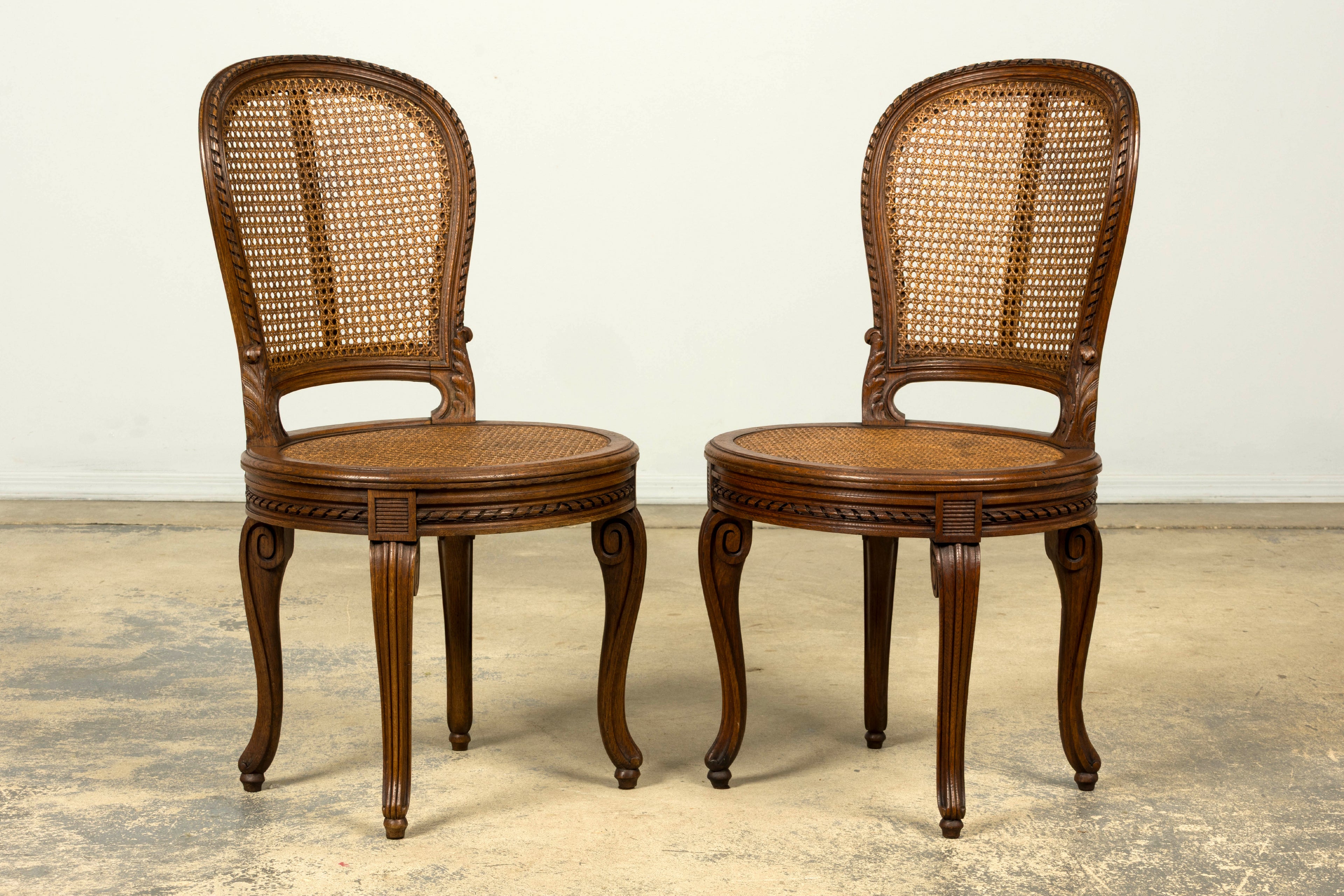 Set of Six Mid-19th Century French Napoleon III Carved Oak and Cane Dining Chairs