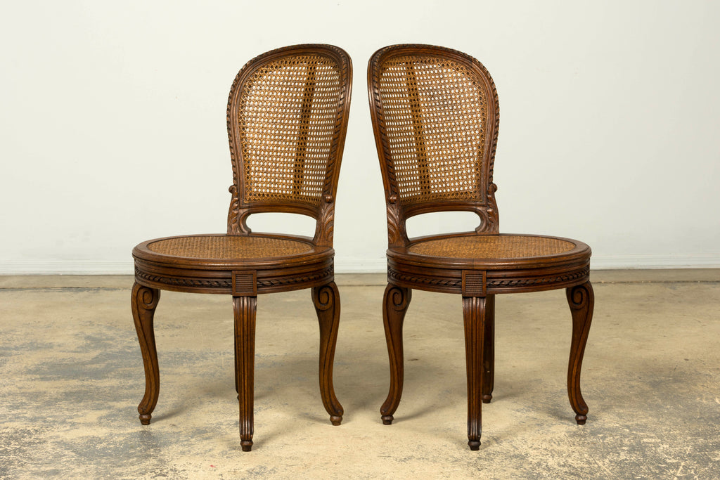 Set of Six Mid-19th Century French Napoleon III Carved Oak and Cane Dining Chairs