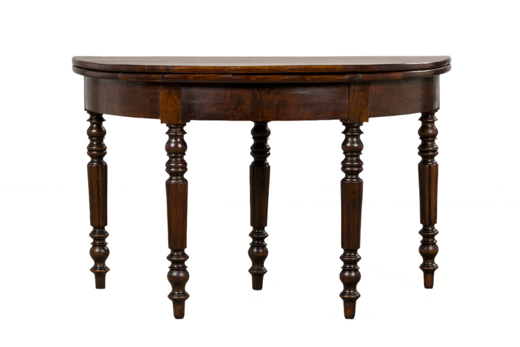 19th Century French Louis Philippe Style Demilune Walnut Folding Console Table