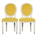French Louis XVI Style Painted Side Chairs in Lemon Velvet - A Pair